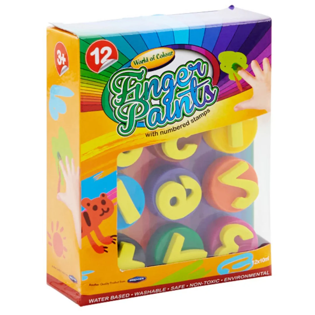World of Colour Finger Paints with Numbered Stamps – 12 x 10ml